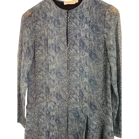 Tory Burch Size 4 S NWOT $490 Silk Mini Shift Dress Chiffon Blue Python 7384 - Picture 5 of 14